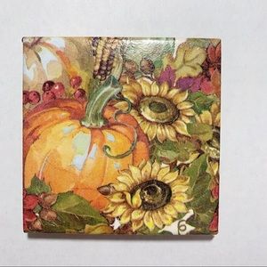 Decoupage Pumpkin and Sunflower Ceramic Coaster